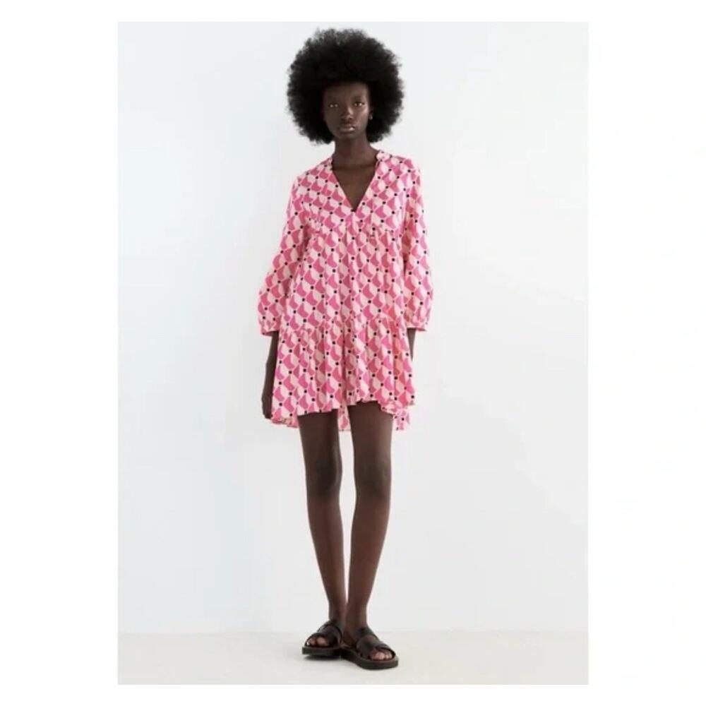 Zara Petal Pink And Black Lightweight Dress X Small Retro Boho Hippy